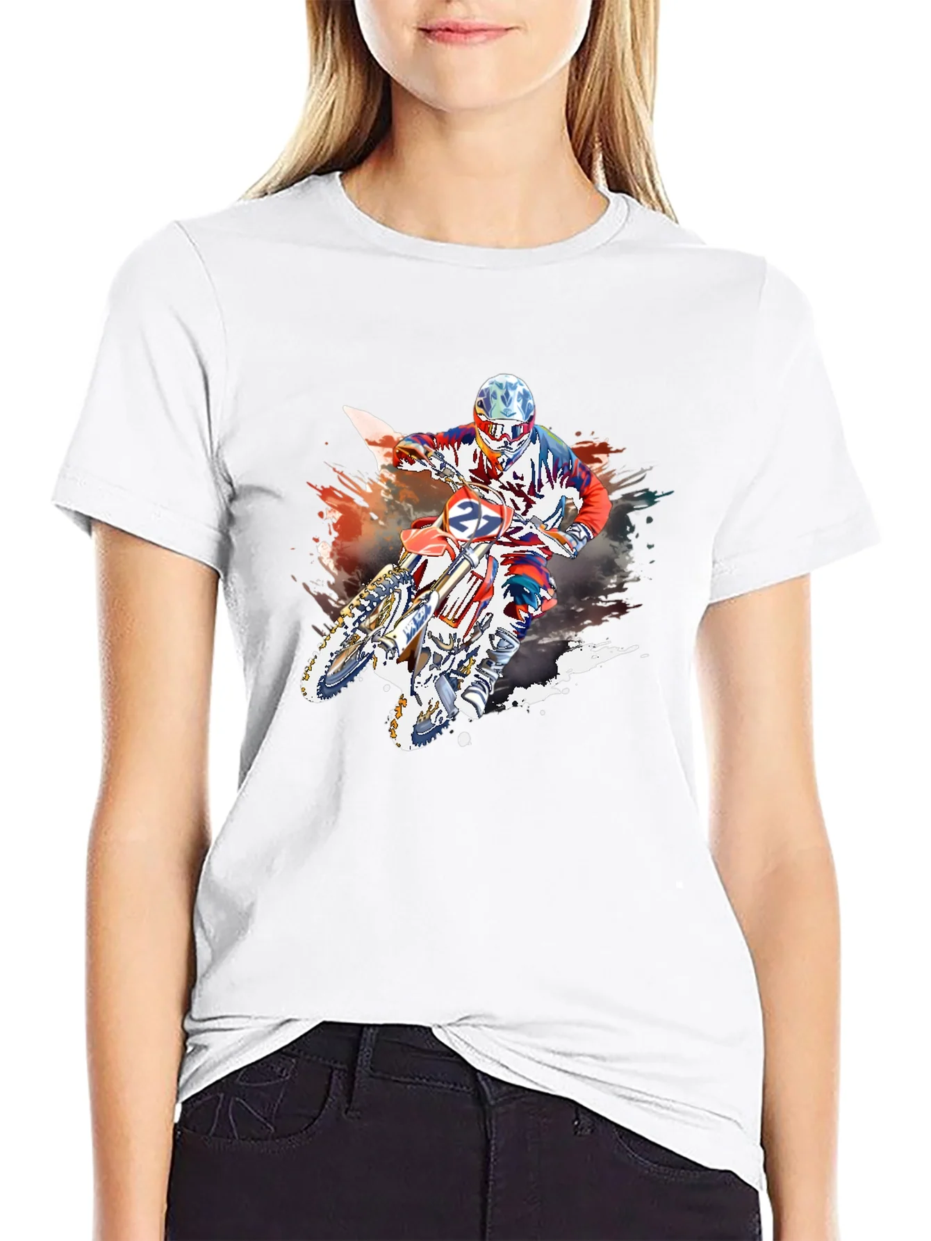 Rebbecca Motocross Rider Graphic Black T-Shirt