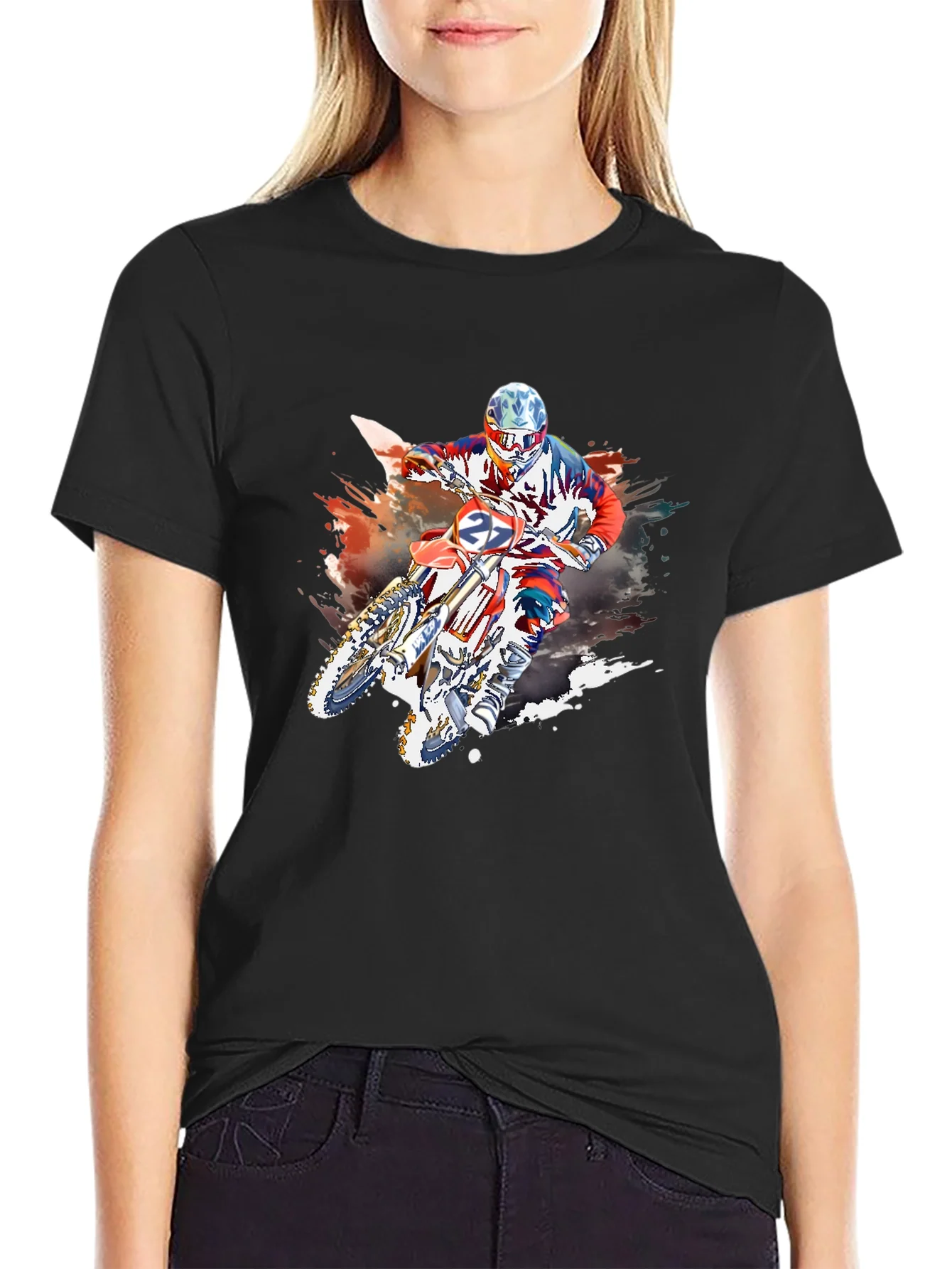 Rebbecca Motocross Rider Graphic Black T-Shirt