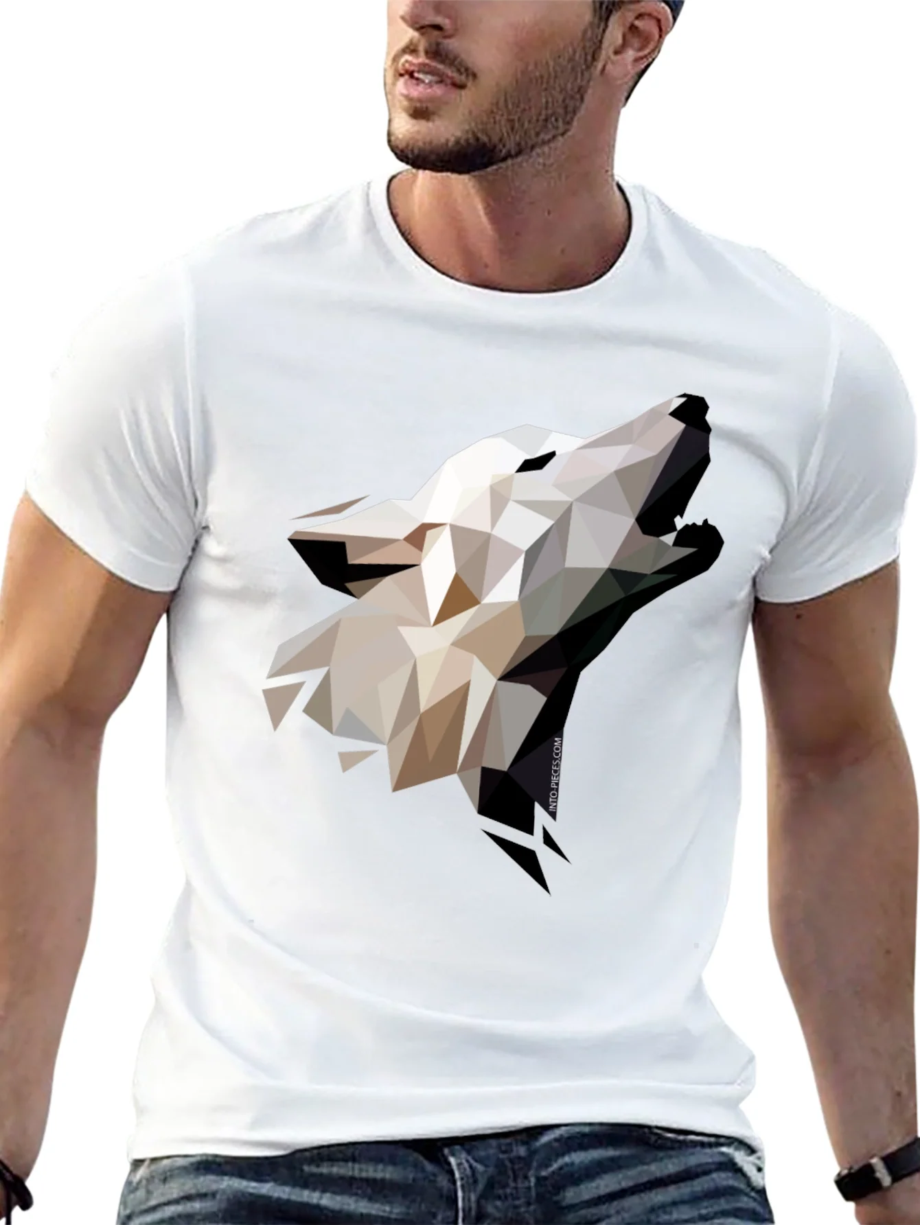 Camiseta Negra Lobo Geom¨¦trico Hombre Dise?o Moderno
