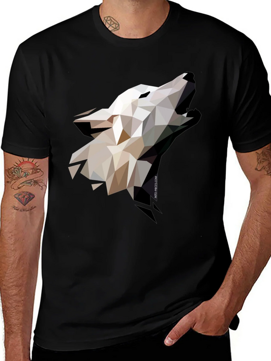 Camiseta Negra Lobo Geom¨¦trico Hombre Dise?o Moderno