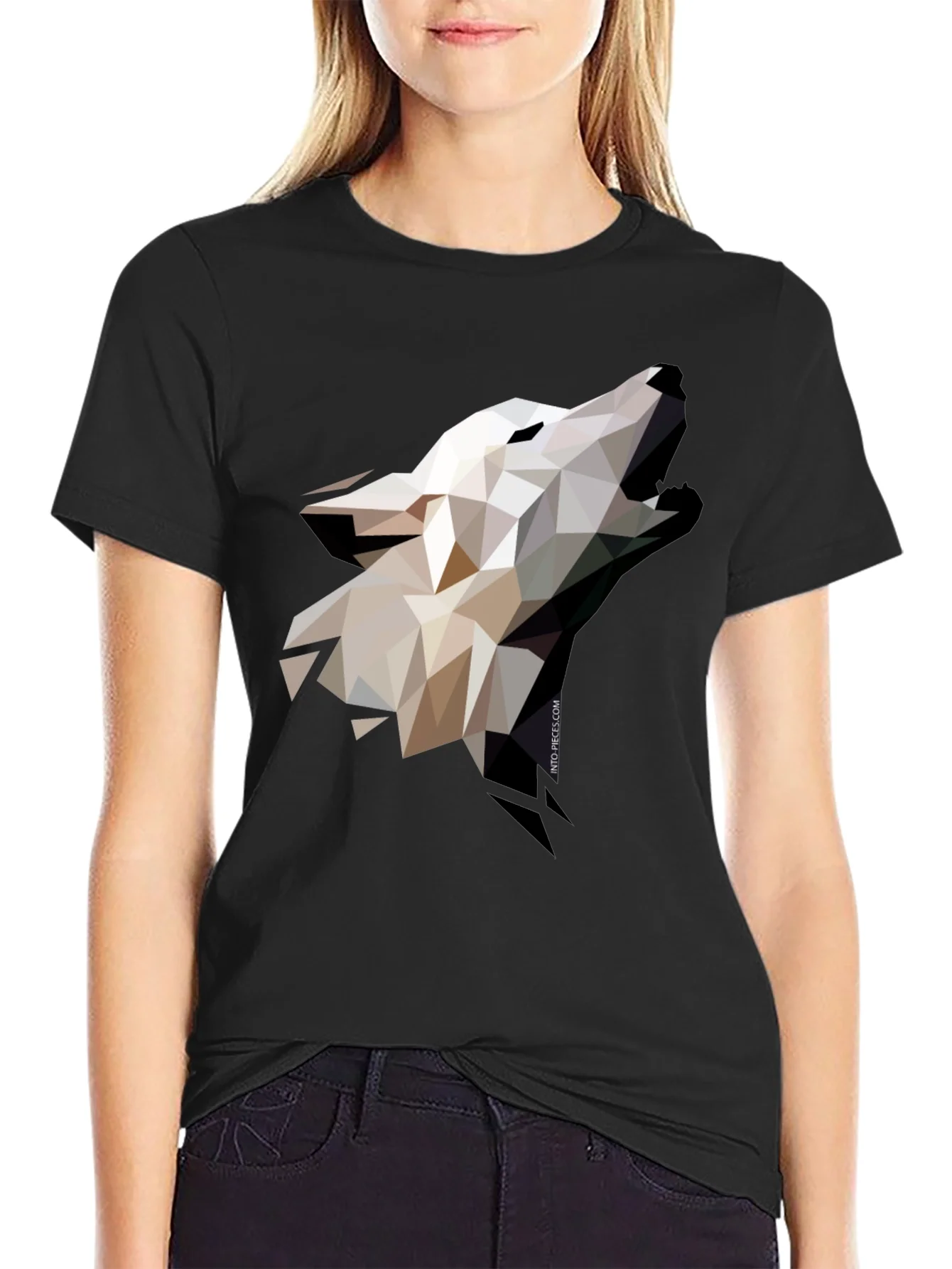 Camiseta Negra Lobo Geom¨¦trico Hombre Dise?o Moderno