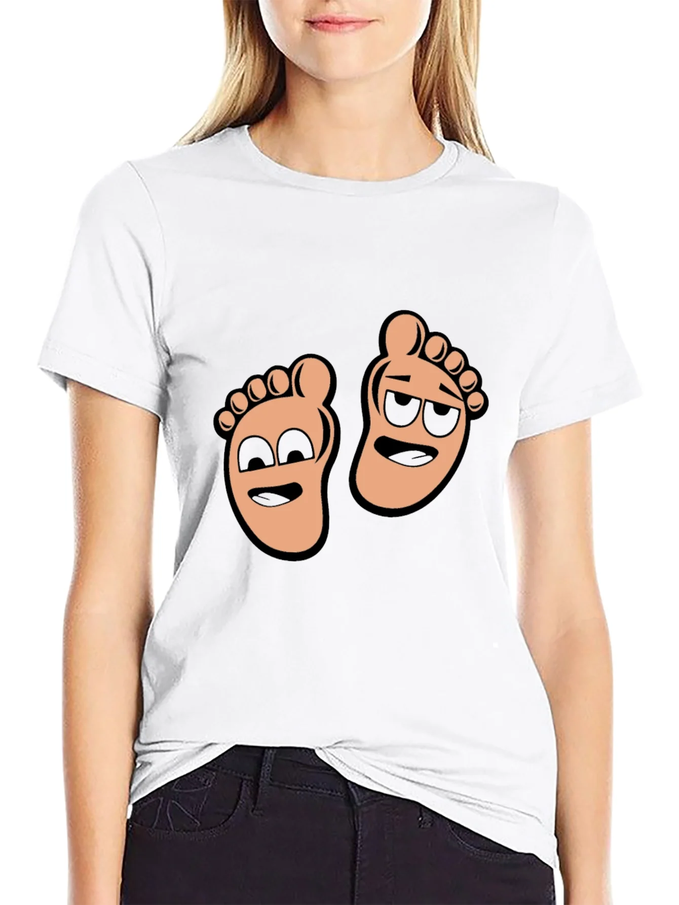 Rebbecca Cartoon Feet Graphic T-Shirt - Black