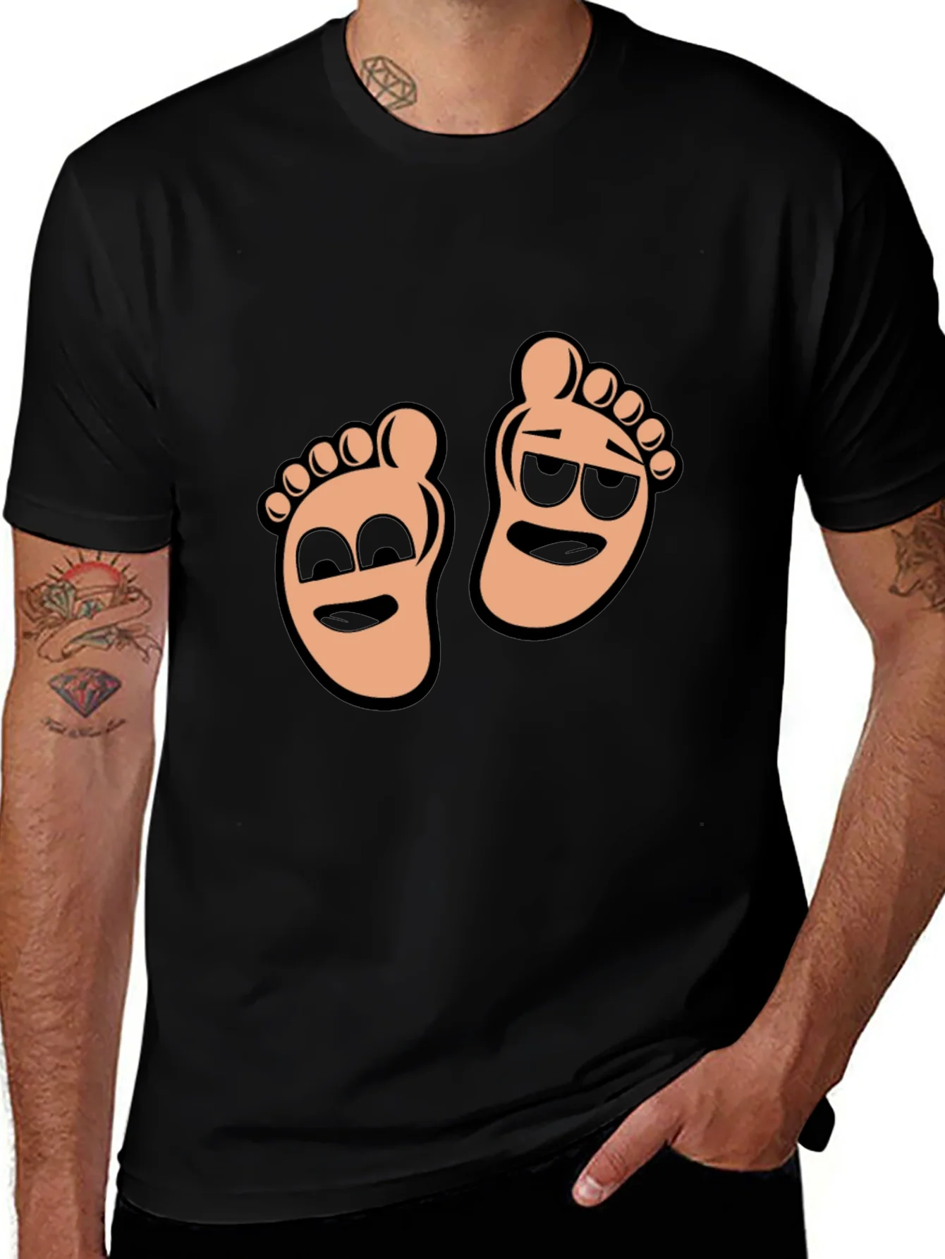 Rebbecca Cartoon Feet Graphic T-Shirt - Black