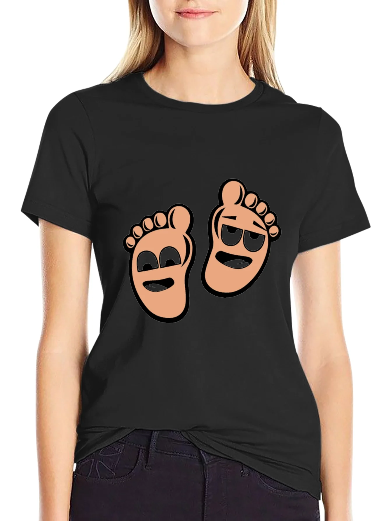 Rebbecca Cartoon Feet Graphic T-Shirt - Black