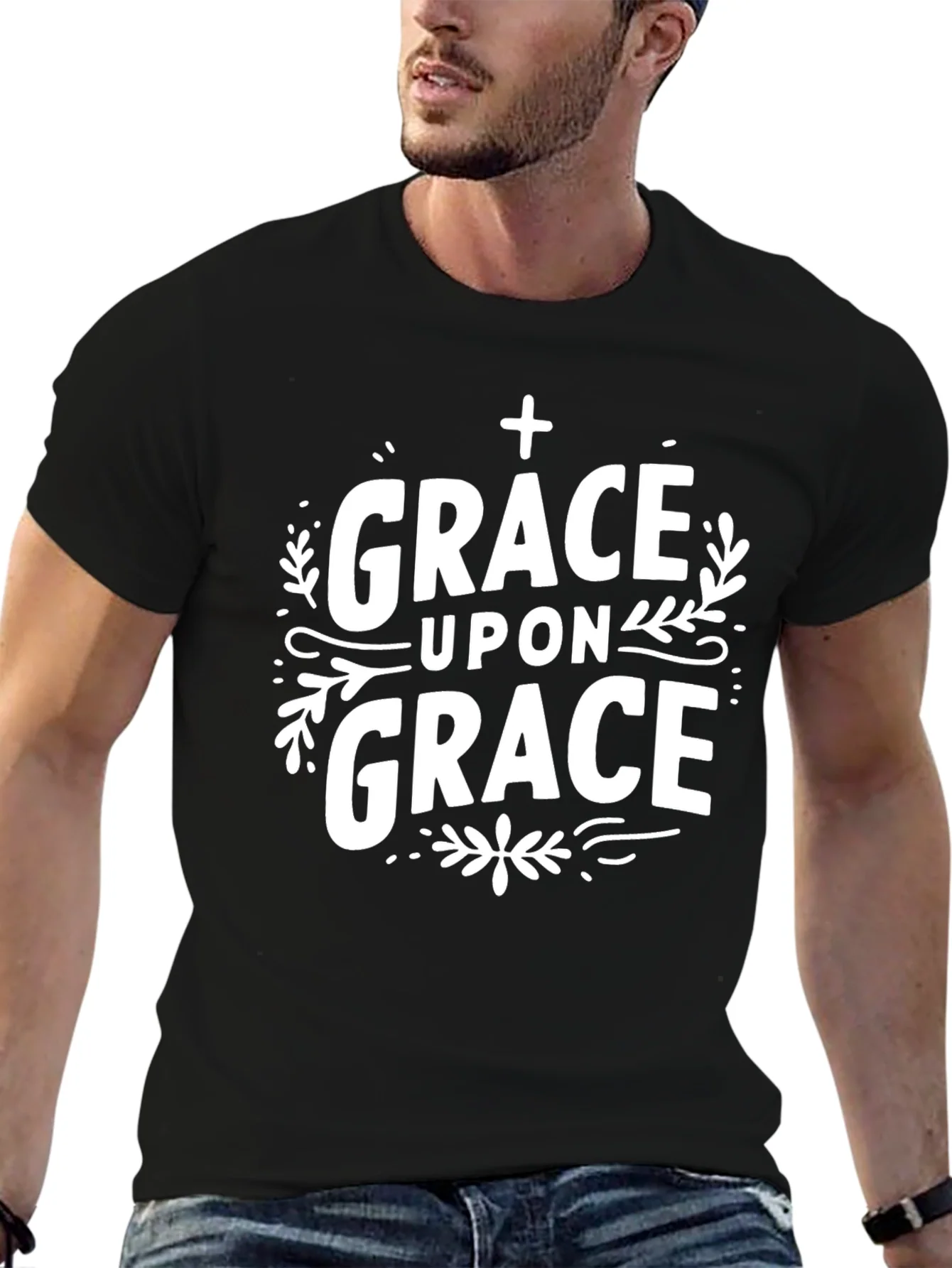 Camiseta Cristiana Gracia Sobre Gracia Negra