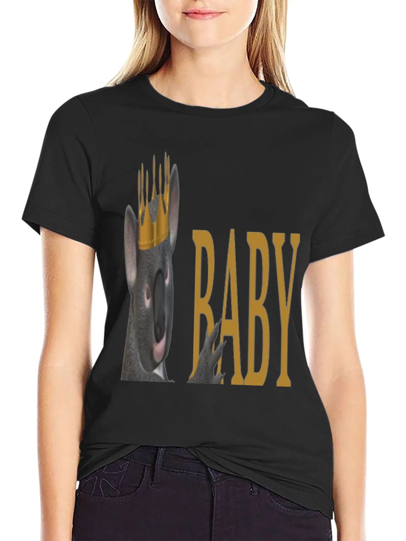 Camiseta Negra con Dise?o Divertido de Rata Rey Beb¨¦