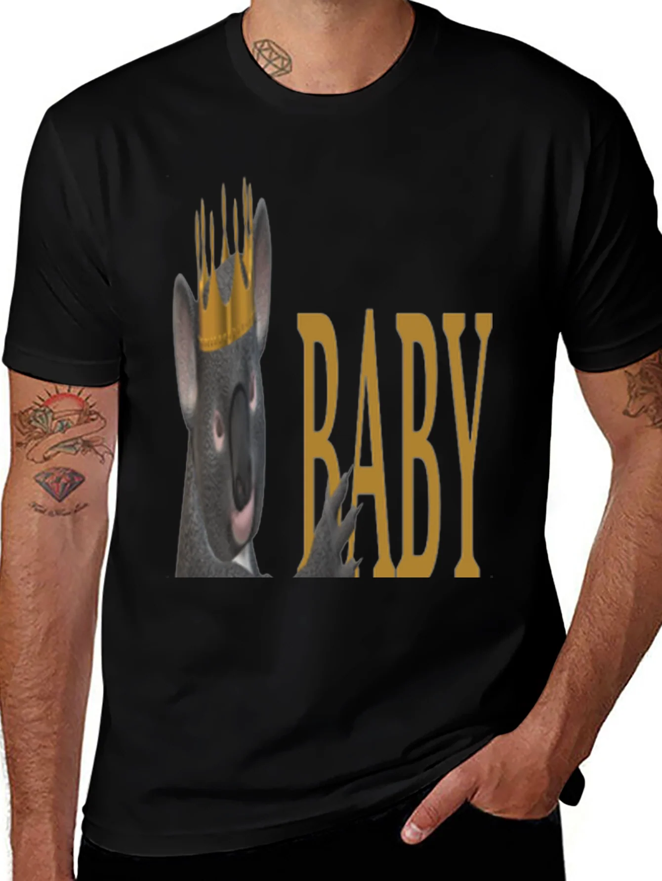 Camiseta Negra con Dise?o Divertido de Rata Rey Beb¨¦