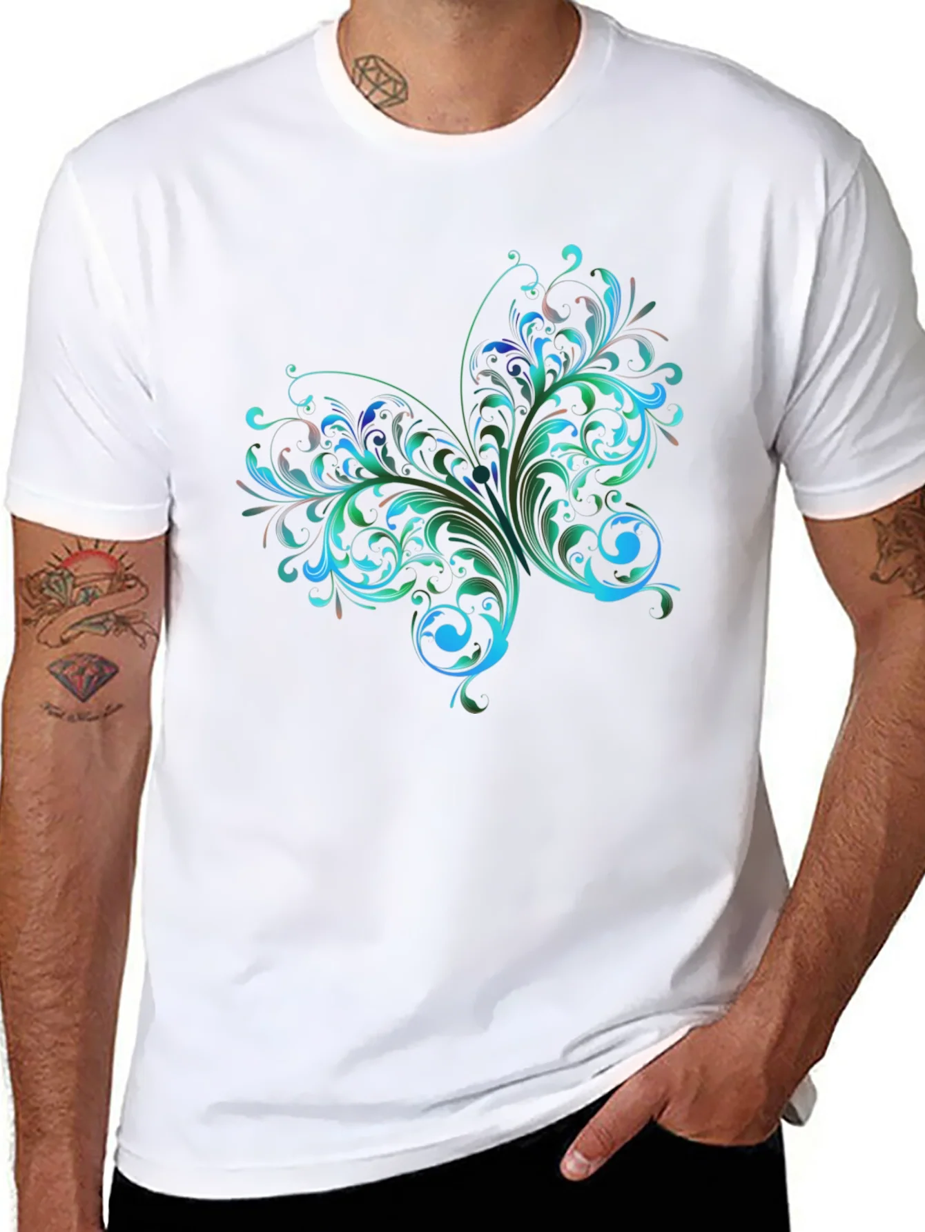 Rebbecca Stylish Black T-Shirt with Floral Butterfly Design