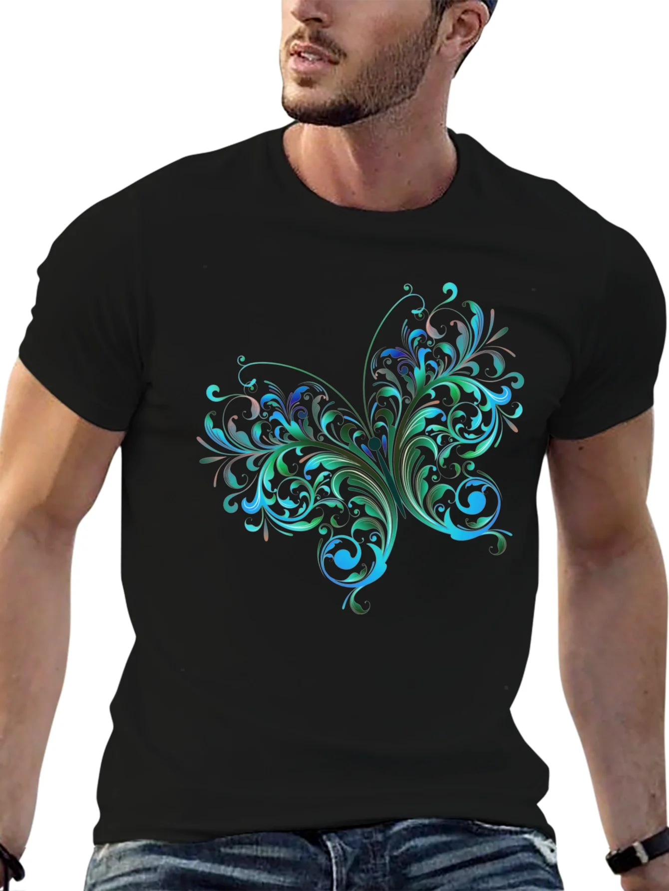 Rebbecca Stylish Black T-Shirt with Floral Butterfly Design