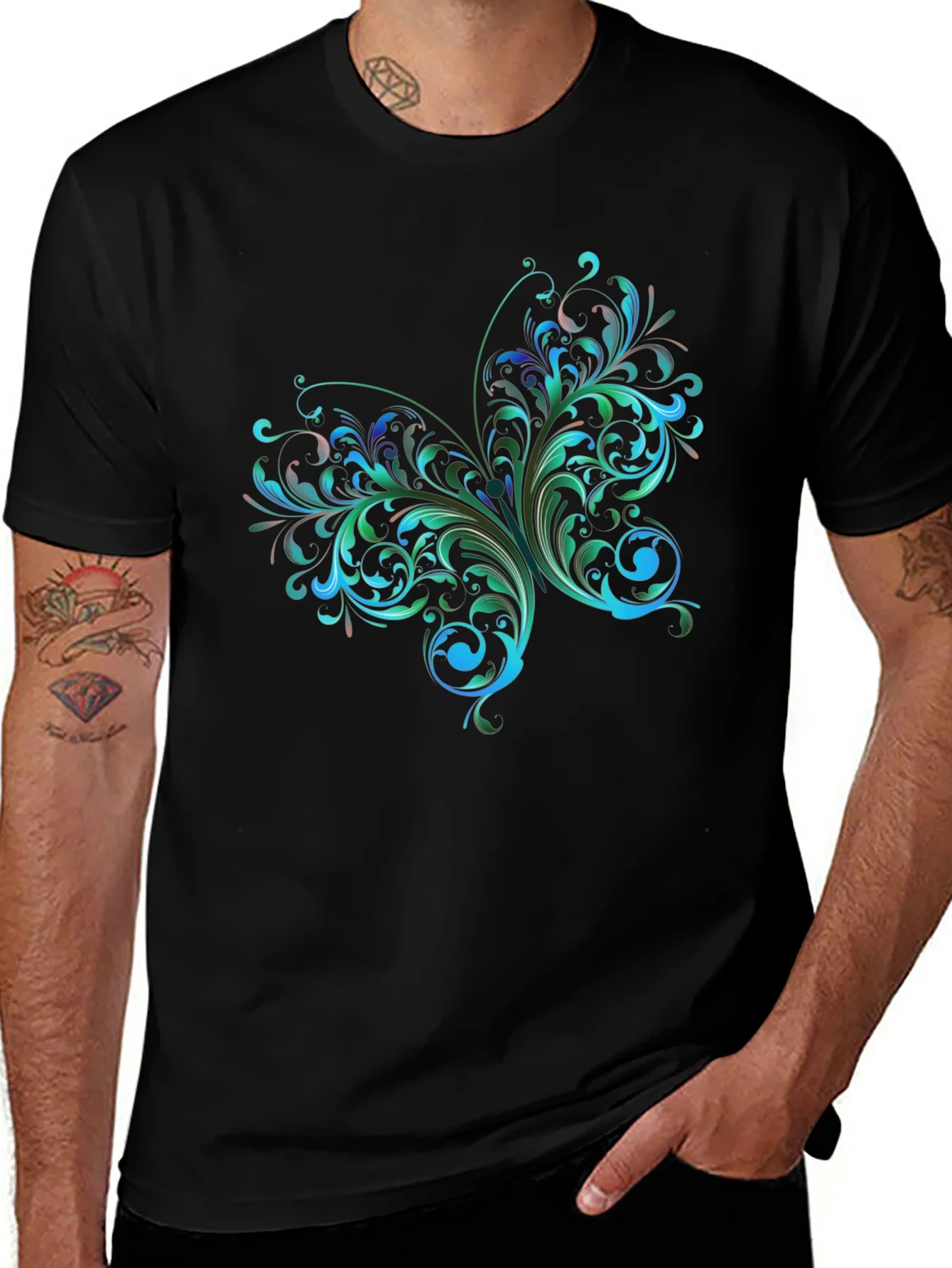 Rebbecca Stylish Black T-Shirt with Floral Butterfly Design