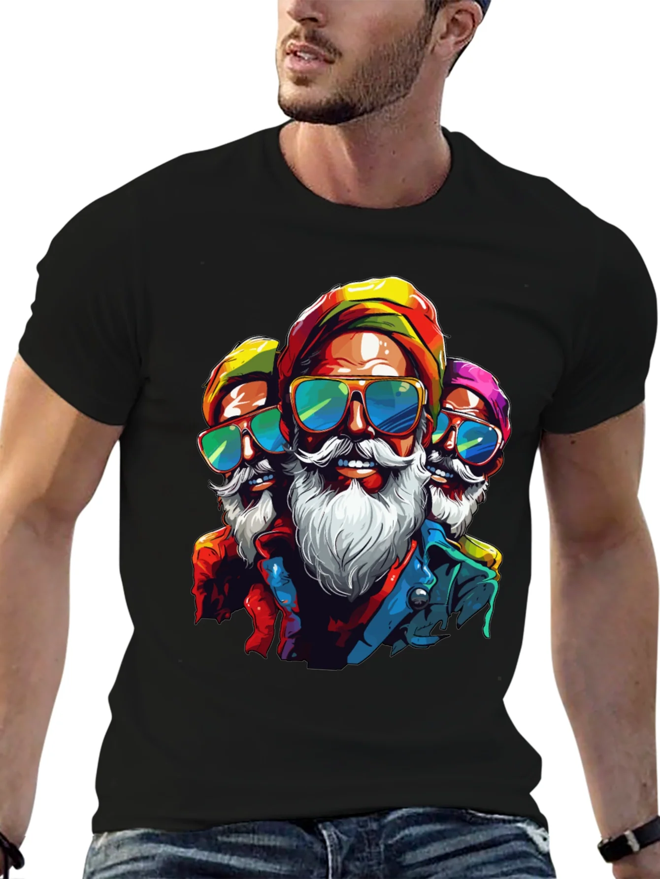 Camiseta Negra con Dise?o de Tres Reyes Magos Modernos