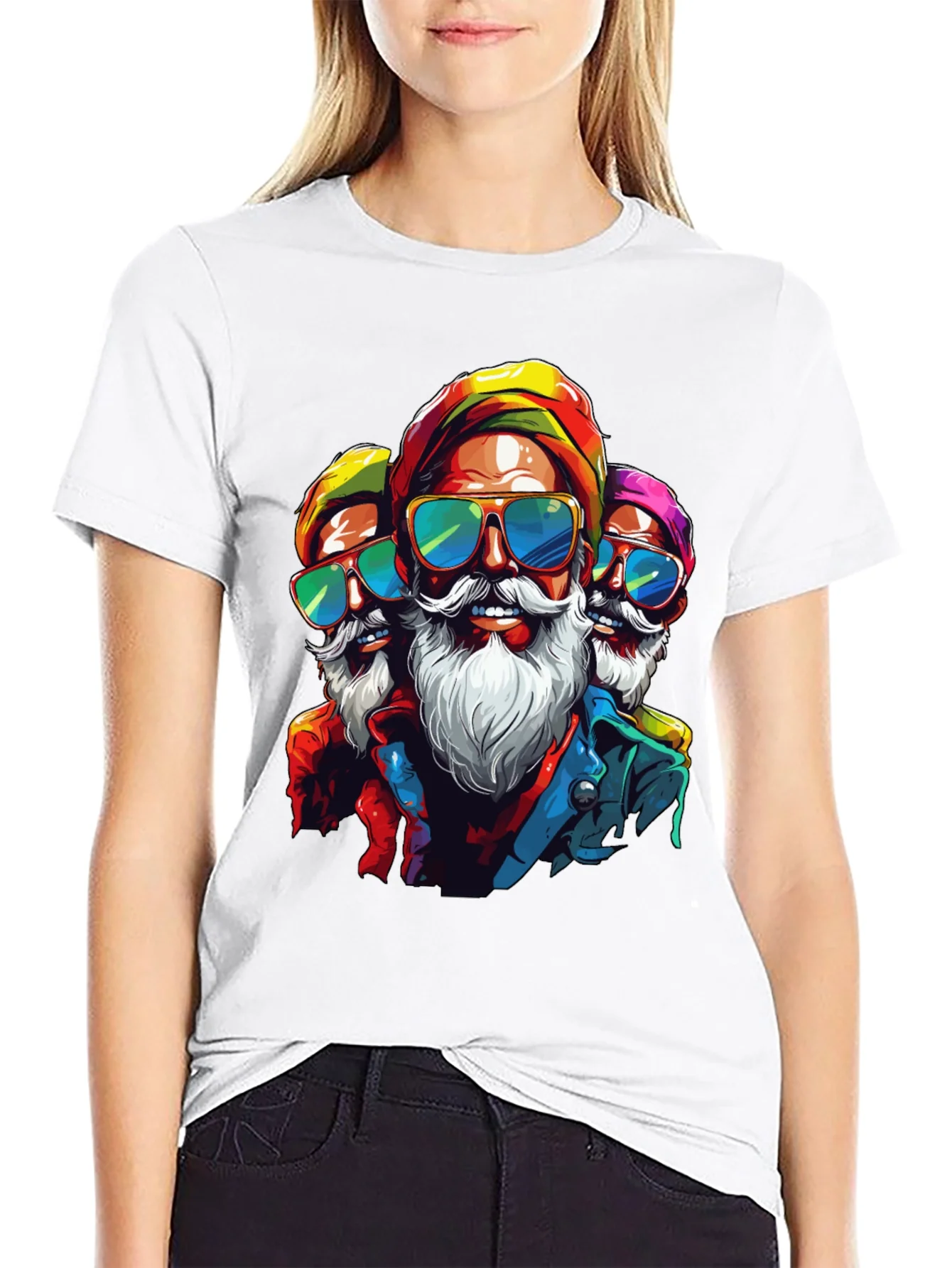 Camiseta Negra con Dise?o de Tres Reyes Magos Modernos