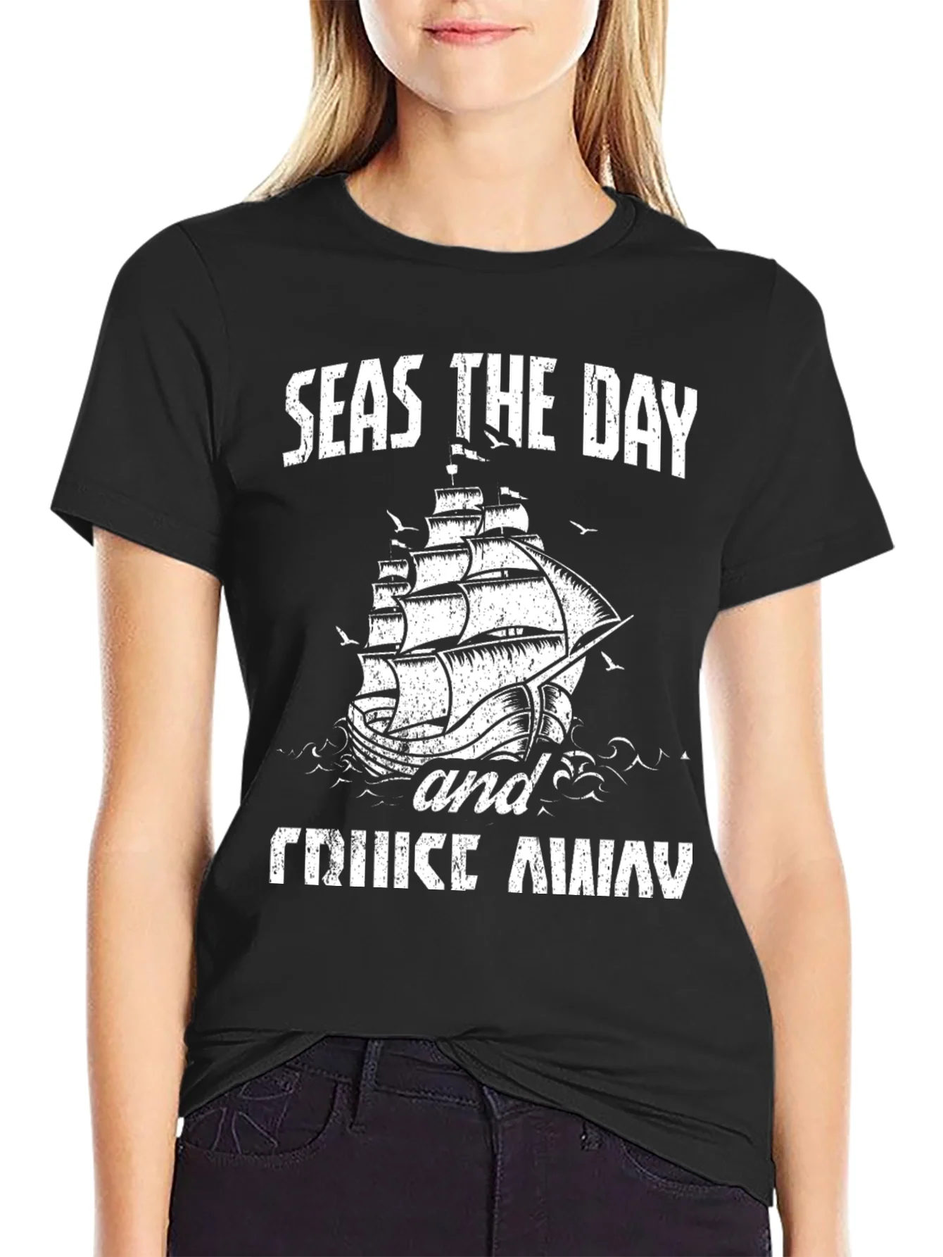 Rebbecca Seas The Day Cruise Away Black Graphic Tee