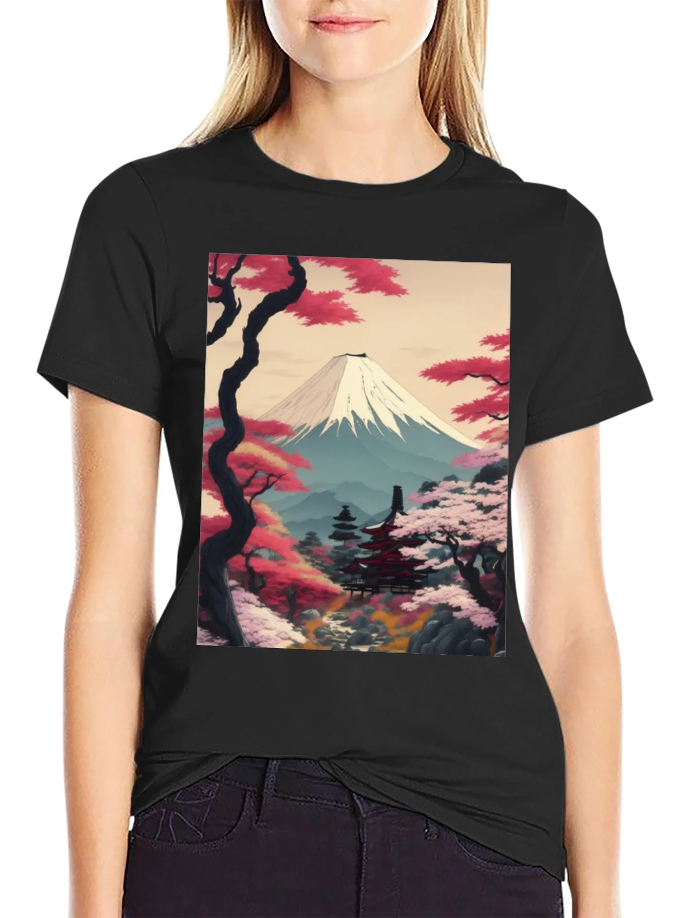 Camiseta Negra con Dise?o Japon¨¦s
