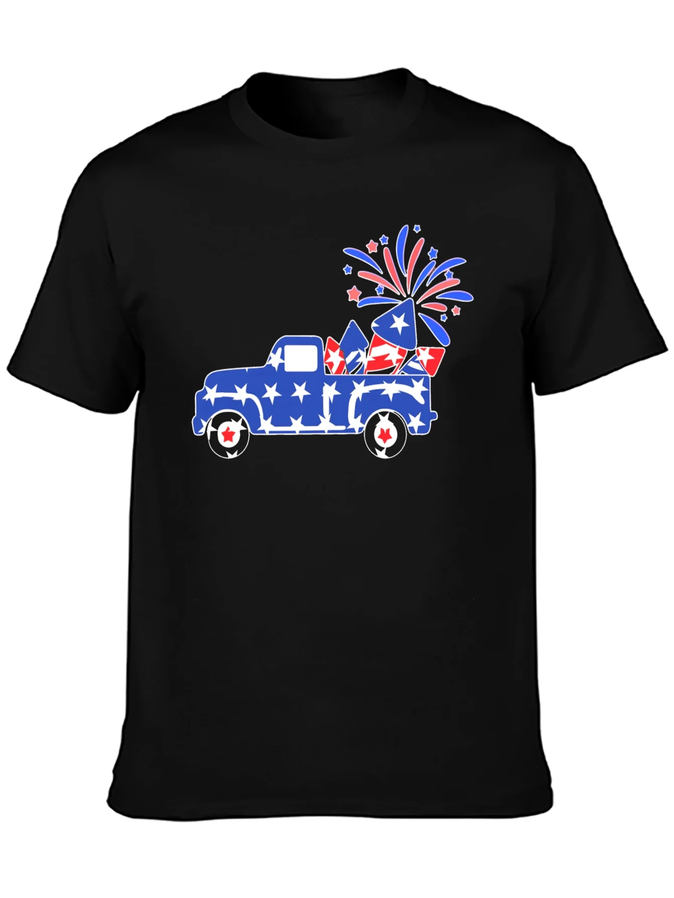 Camiseta Negra con Dise?o Festivo Camioneta Americana