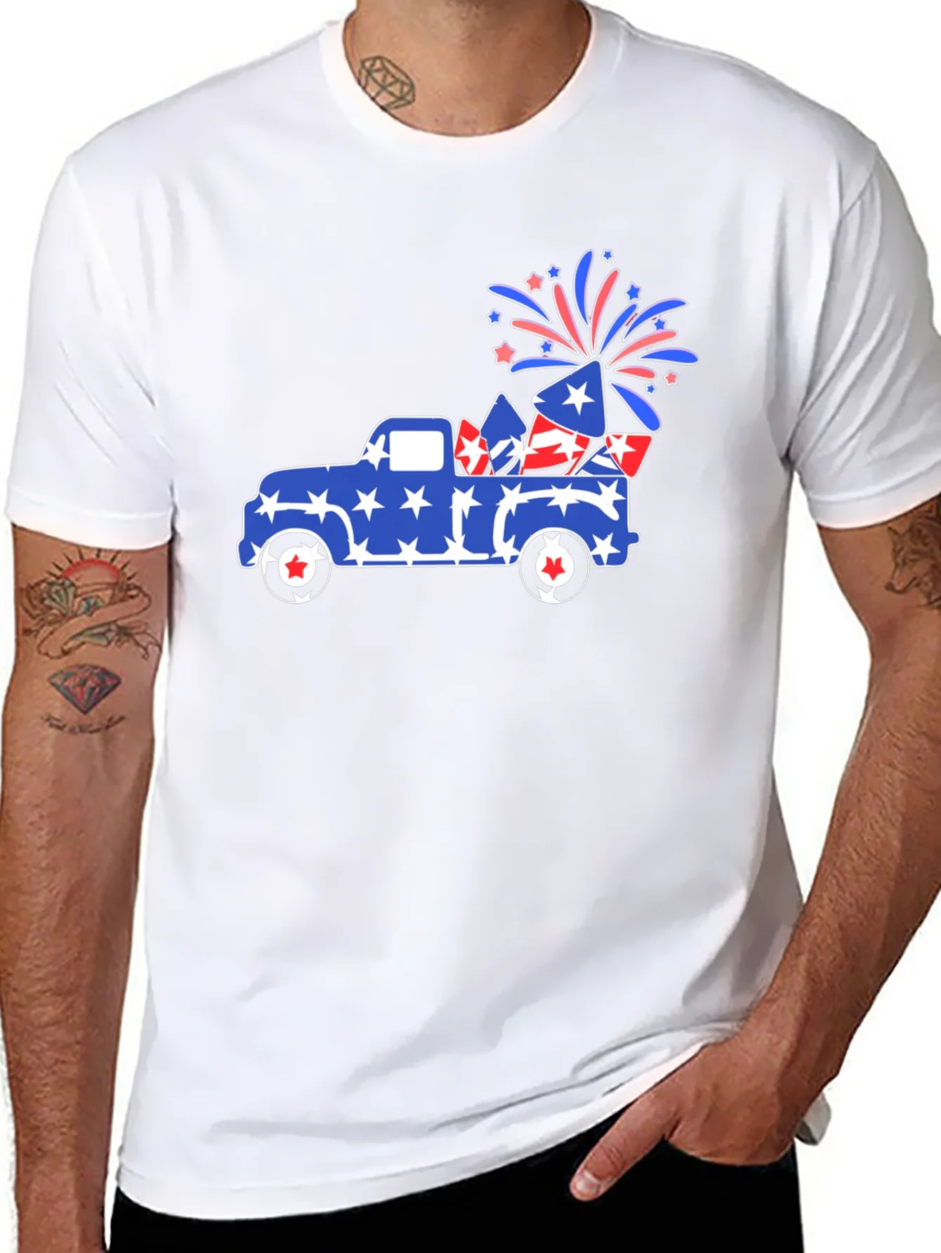 Camiseta Negra con Dise?o Festivo Camioneta Americana