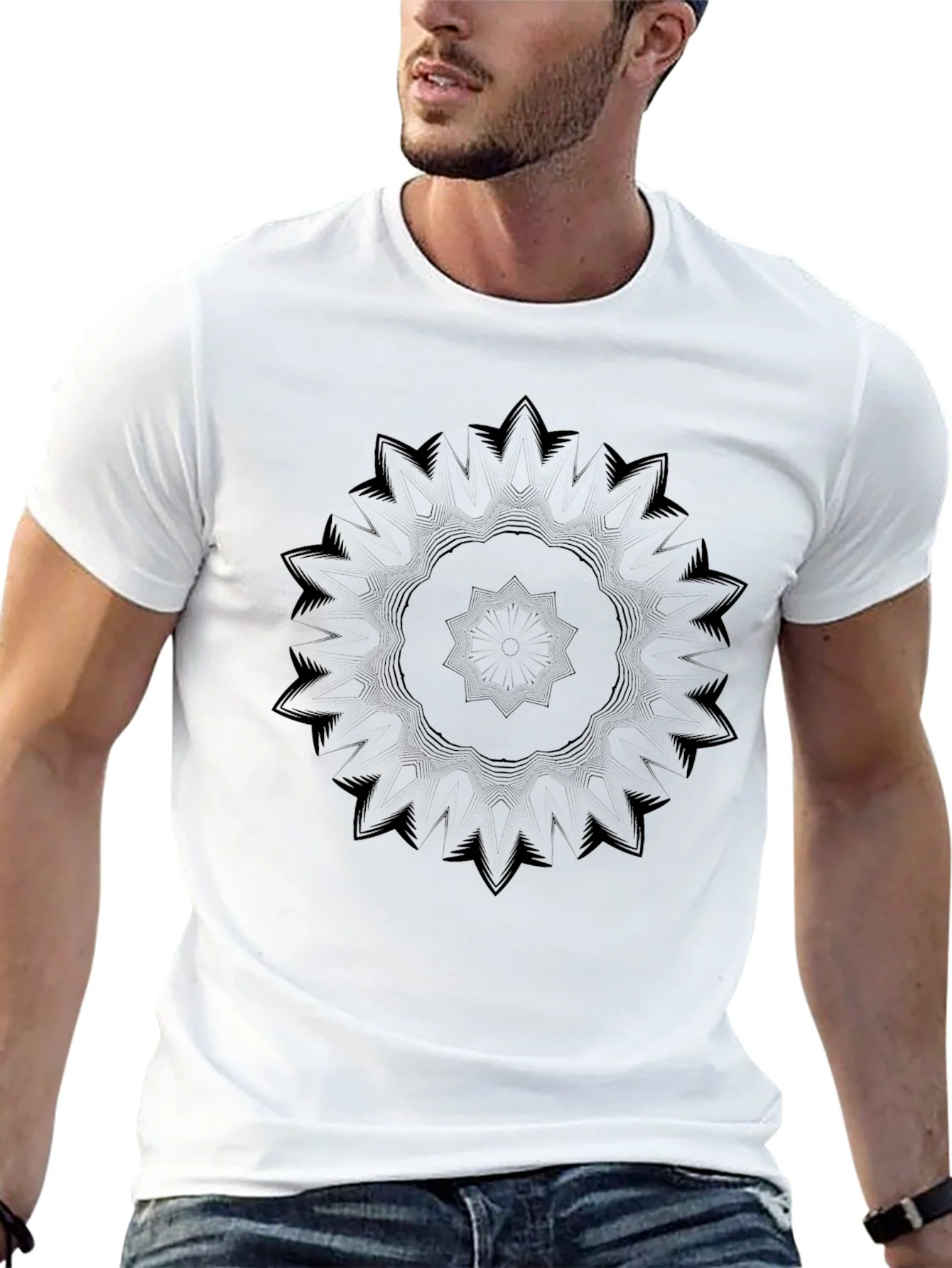 Camiseta Negra Mandala Hombre Casual