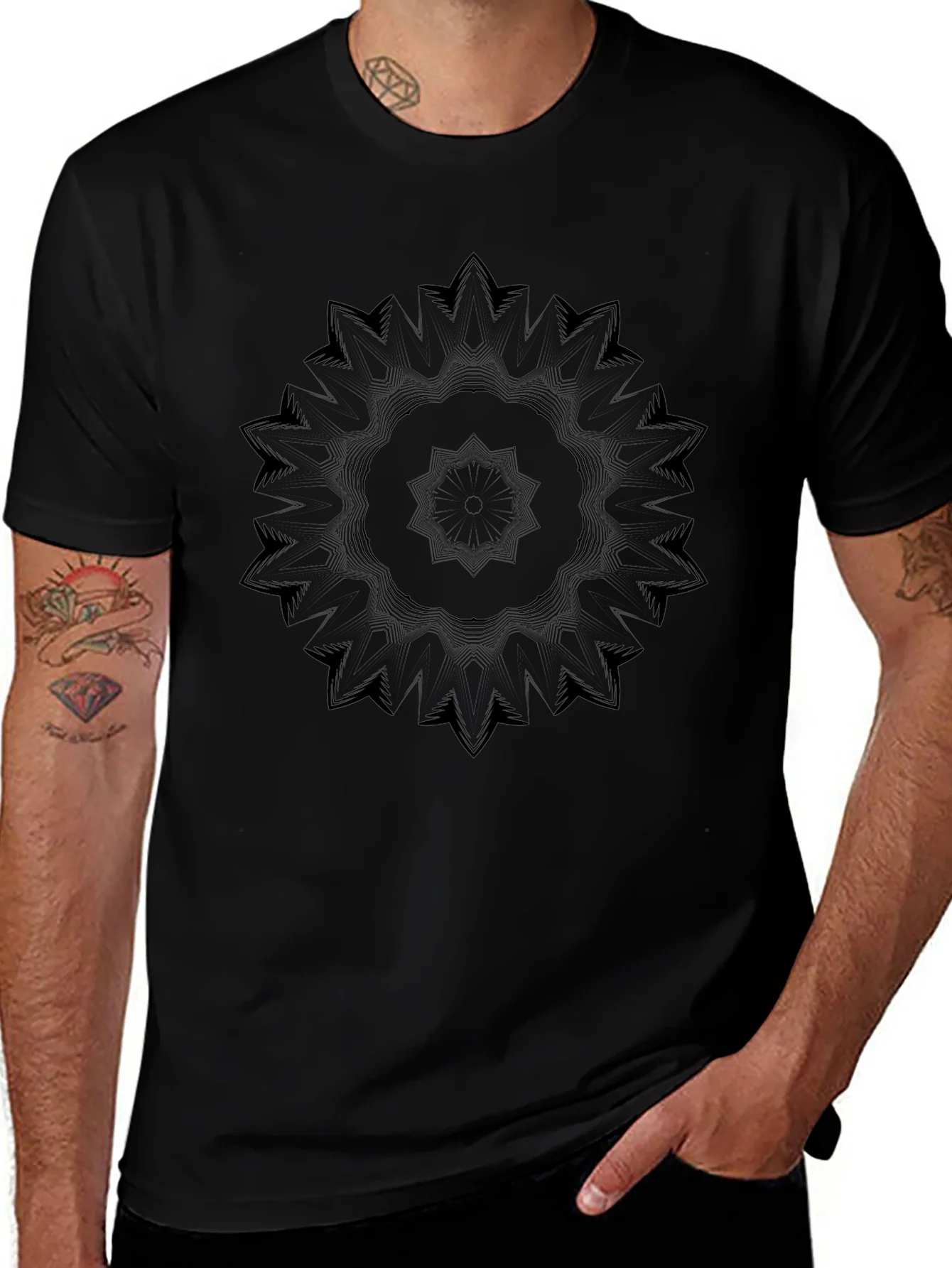Camiseta Negra Mandala Hombre Casual