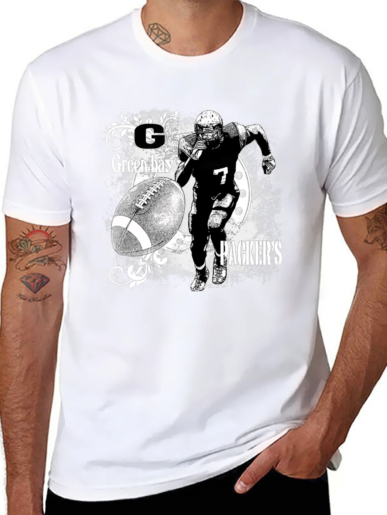 Camiseta Hombre Negro Dise?o Packers F¨²tbol Americano