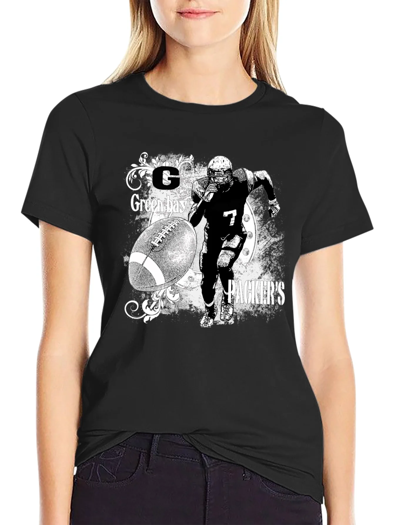 Camiseta Hombre Negro Dise?o Packers F¨²tbol Americano