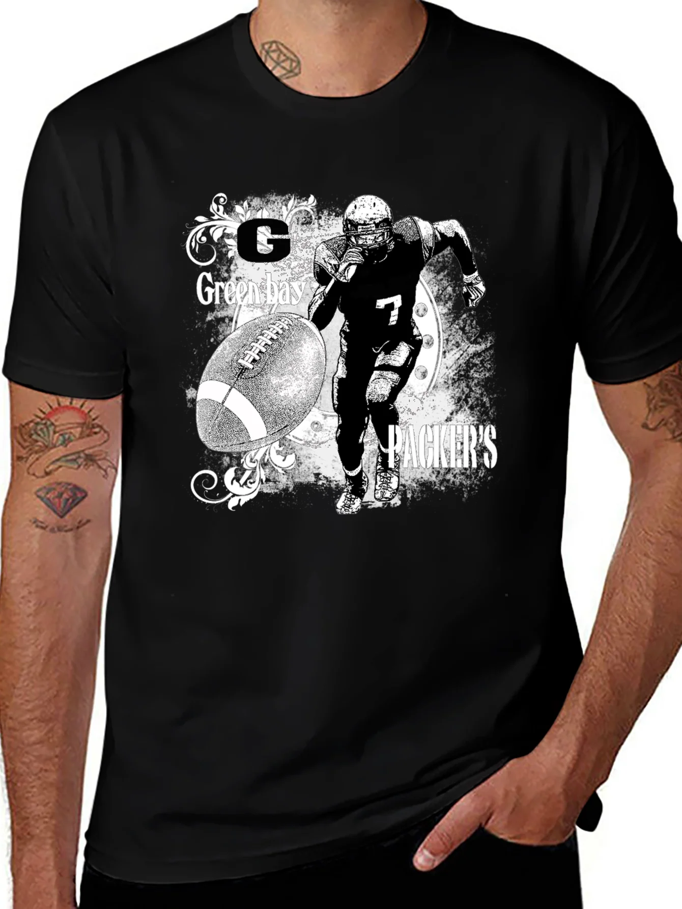 Camiseta Hombre Negro Dise?o Packers F¨²tbol Americano