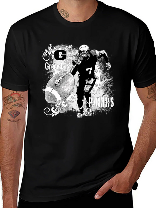 Camiseta Hombre Negro Dise?o Packers F¨²tbol Americano