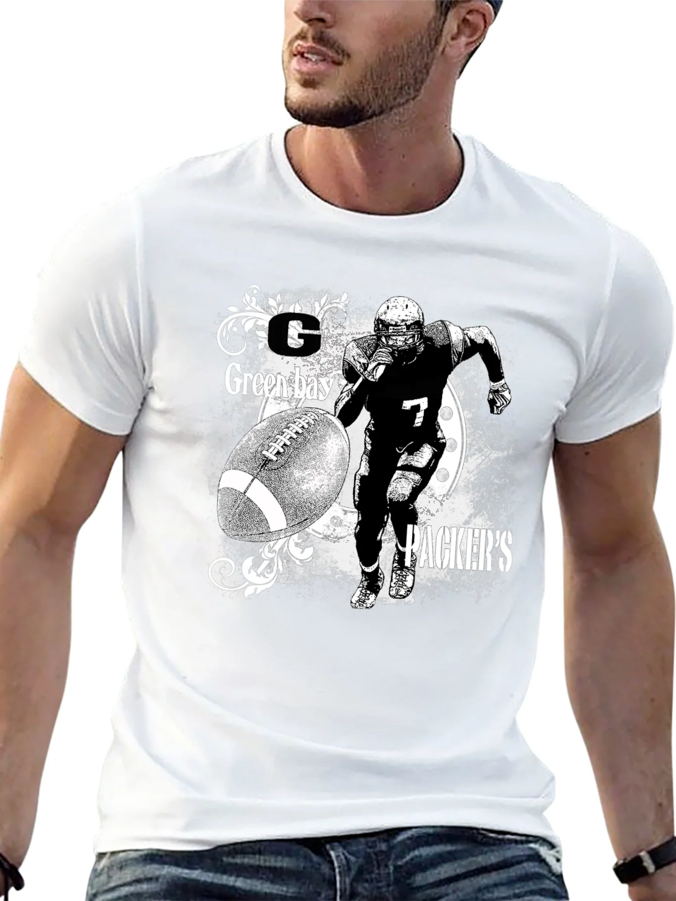 Camiseta Hombre Negro Dise?o Packers F¨²tbol Americano