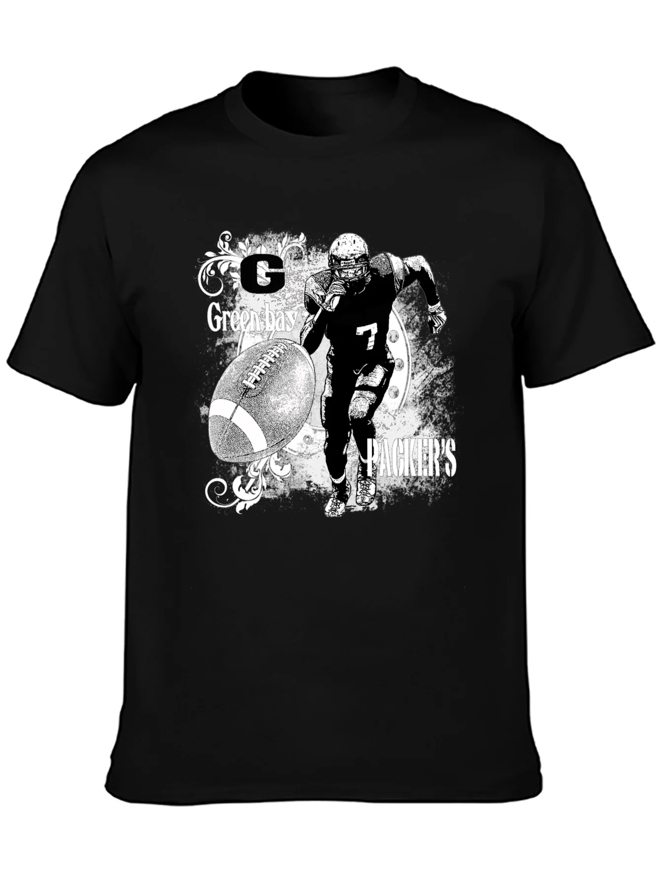 Camiseta Hombre Negro Dise?o Packers F¨²tbol Americano