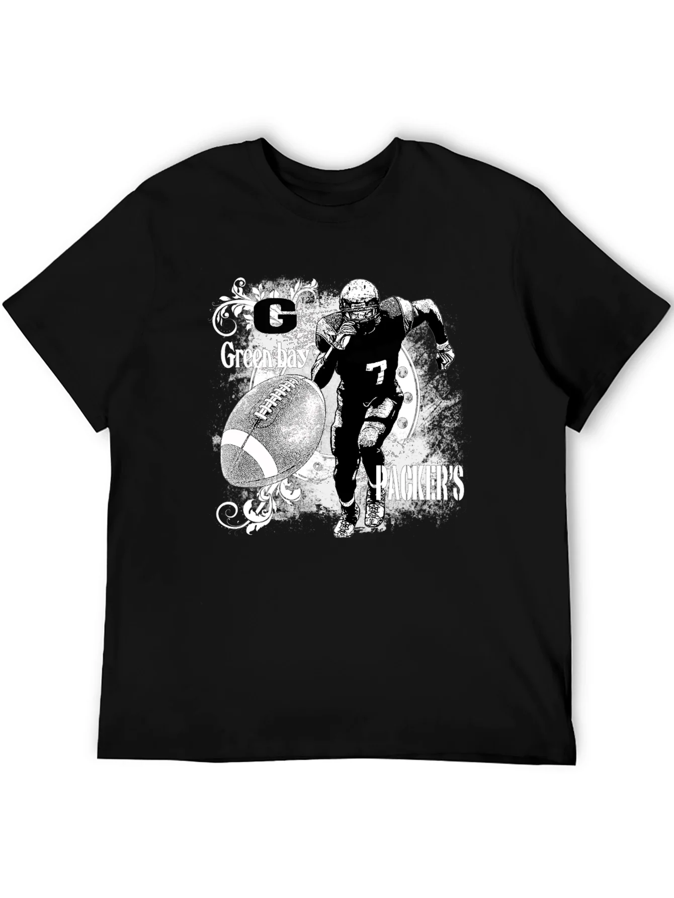 Camiseta Hombre Negro Dise?o Packers F¨²tbol Americano