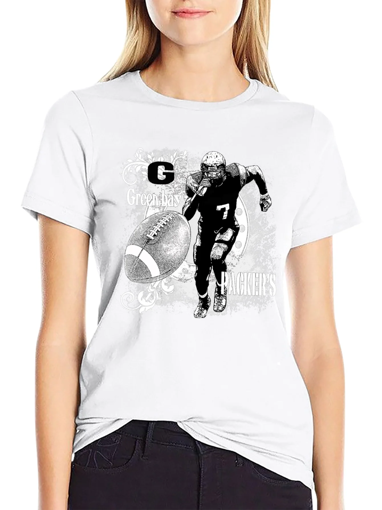 Camiseta Hombre Negro Dise?o Packers F¨²tbol Americano