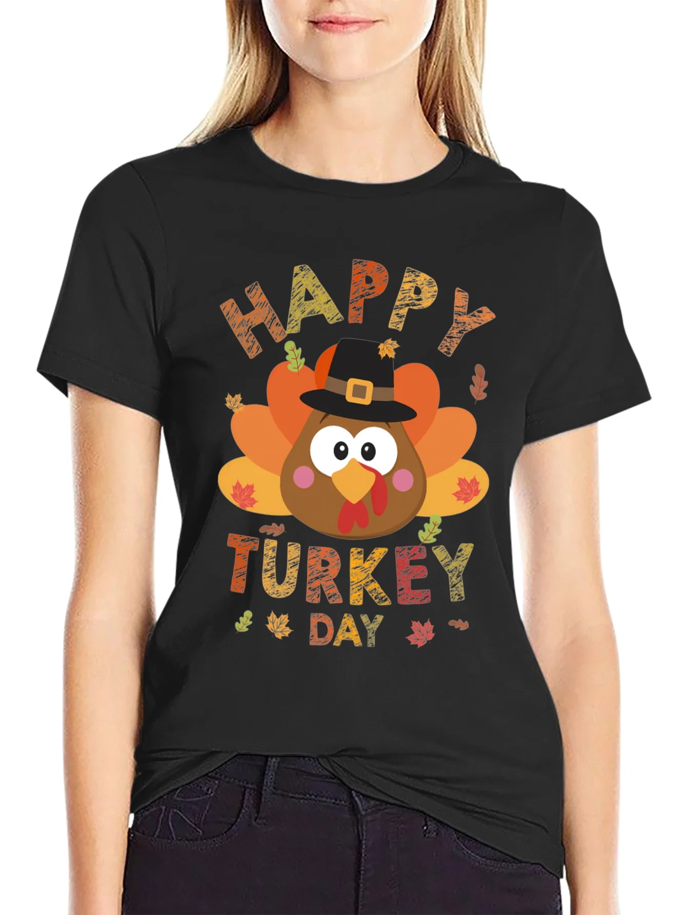 Rebbecca Happy Turkey Day Graphic Tee - Black