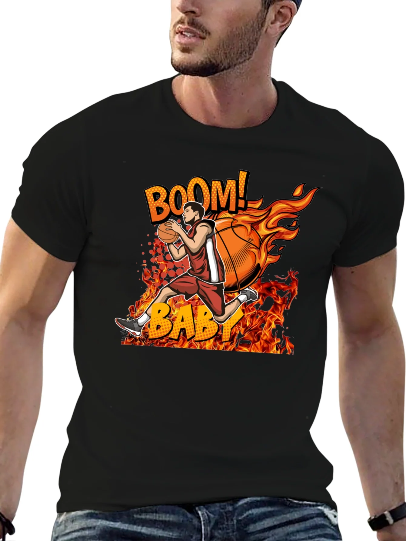 Camiseta Hombre Dise?o Baloncesto en Llamas