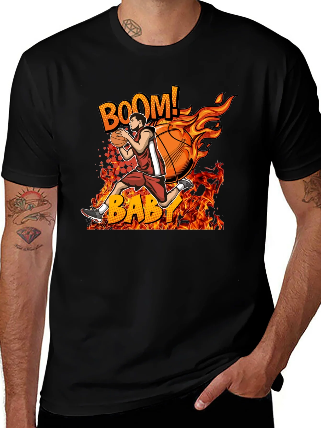 Camiseta Hombre Dise?o Baloncesto en Llamas