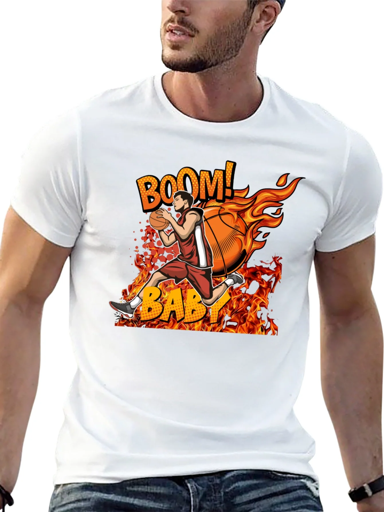 Camiseta Hombre Dise?o Baloncesto en Llamas