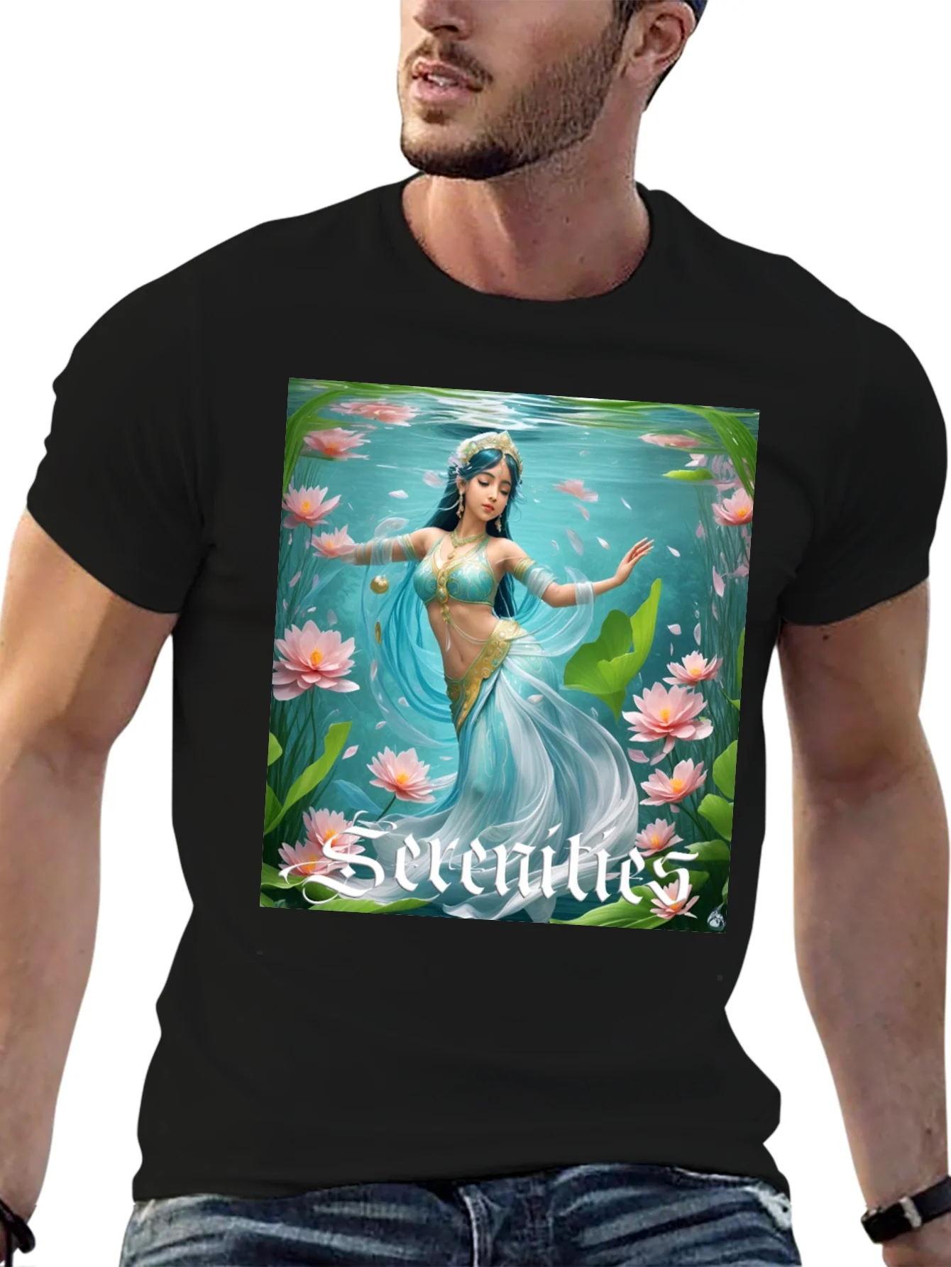 Camiseta Negra con Dise?o Acu¨¢tico de Serenidad