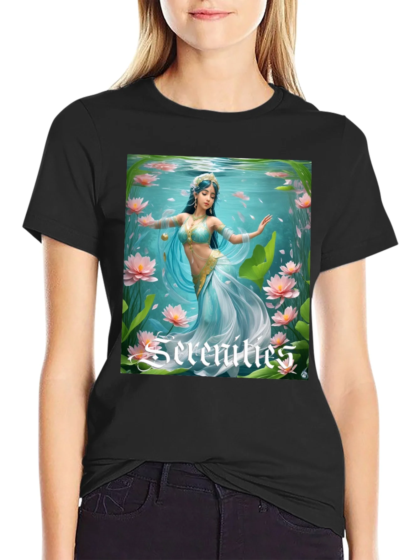 Camiseta Negra con Dise?o Acu¨¢tico de Serenidad