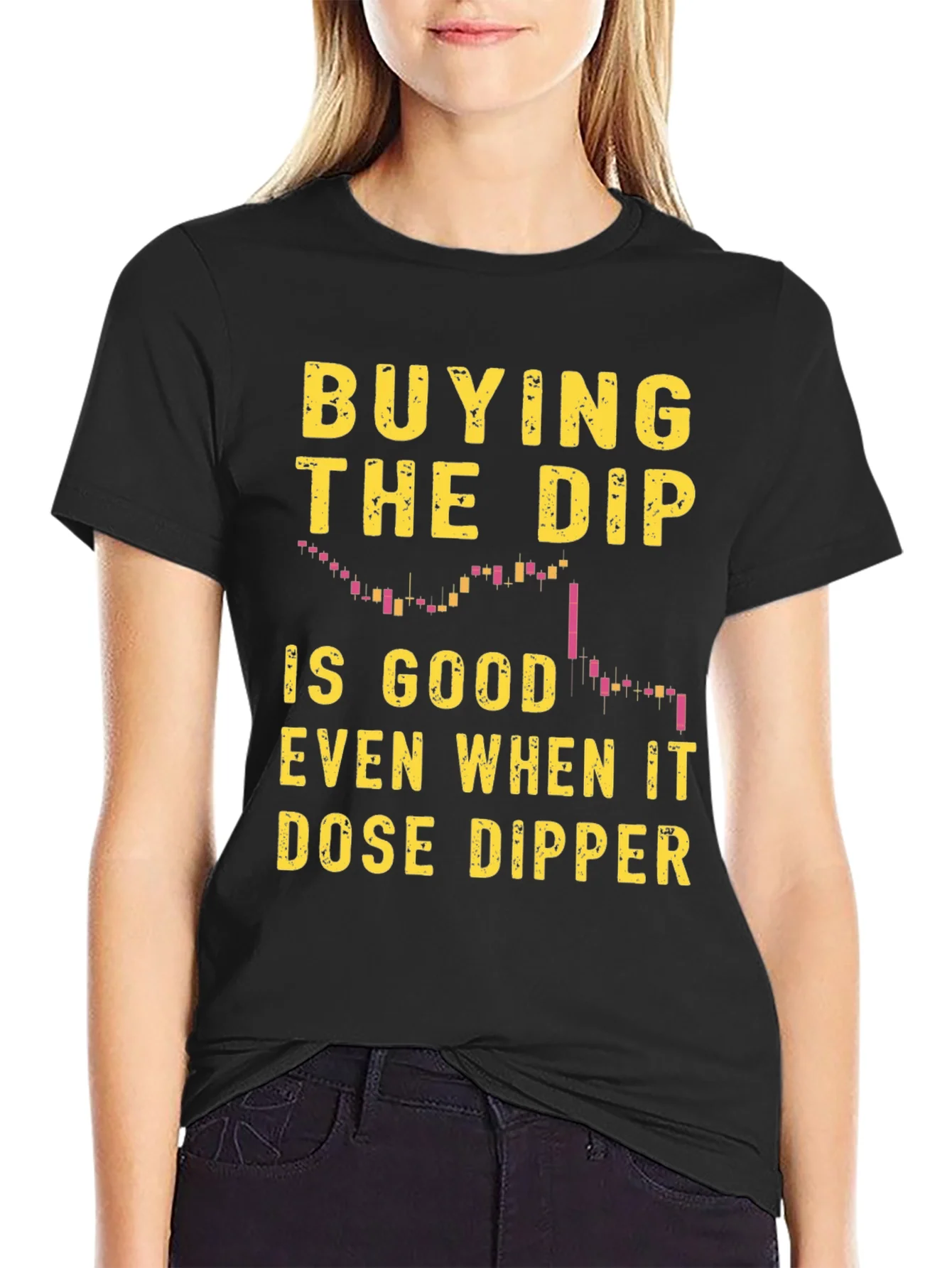 Camiseta Negra Buying the Dip para Inversi¨®n
