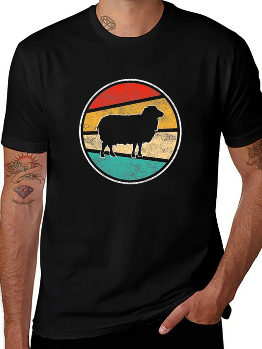 Camiseta Negra Vintage con Dise?o de Oveja Retro