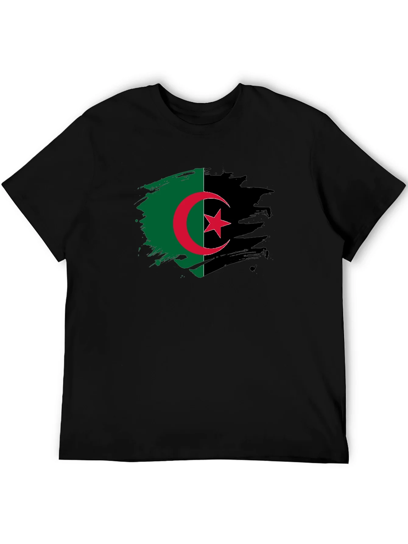 Camiseta Negra Argelia - Dise?o Bandera Pincelada