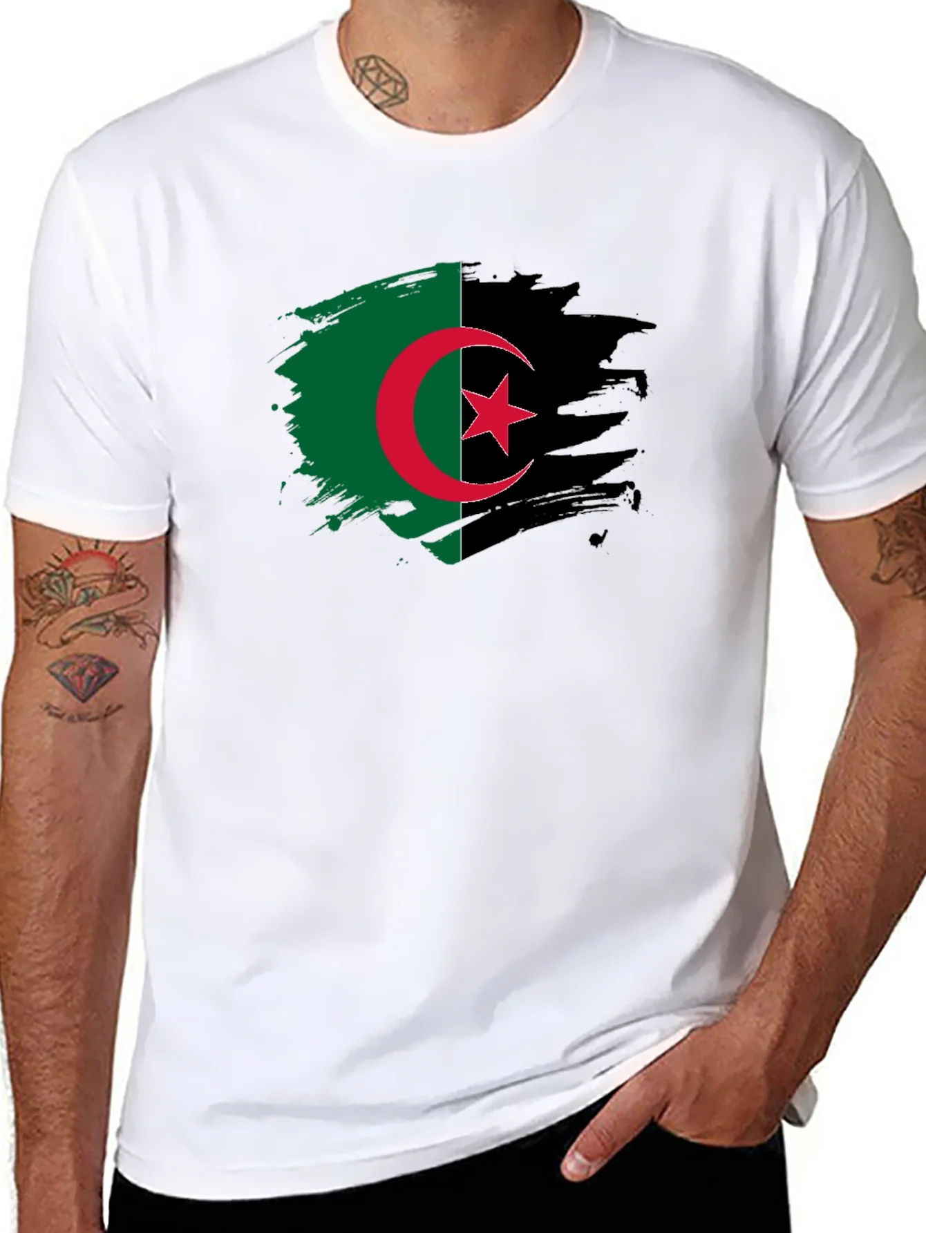 Camiseta Negra Argelia - Dise?o Bandera Pincelada
