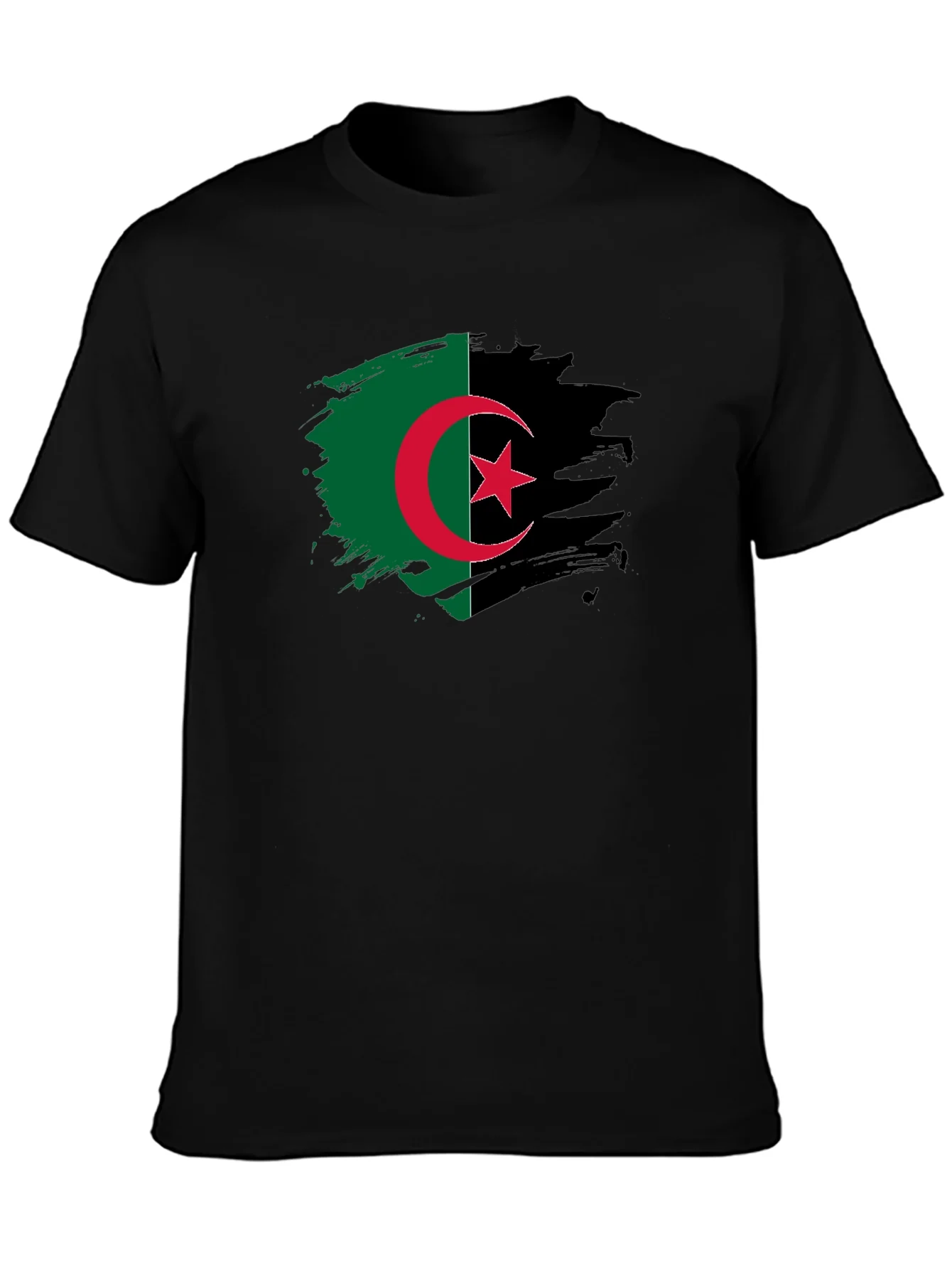 Camiseta Negra Argelia - Dise?o Bandera Pincelada