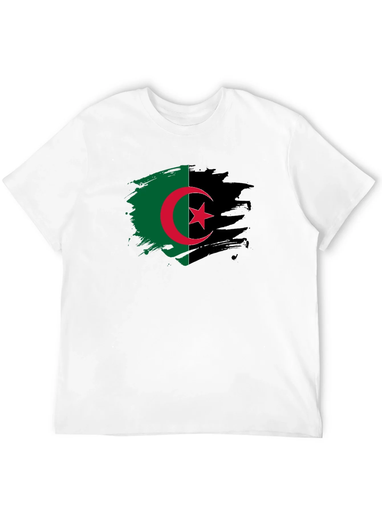 Camiseta Negra Argelia - Dise?o Bandera Pincelada