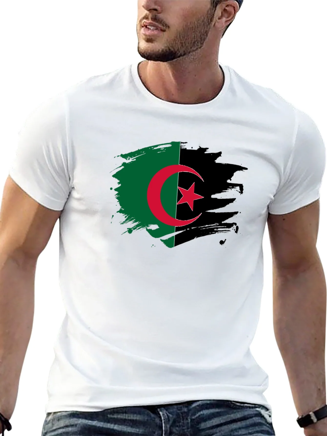 Camiseta Negra Argelia - Dise?o Bandera Pincelada