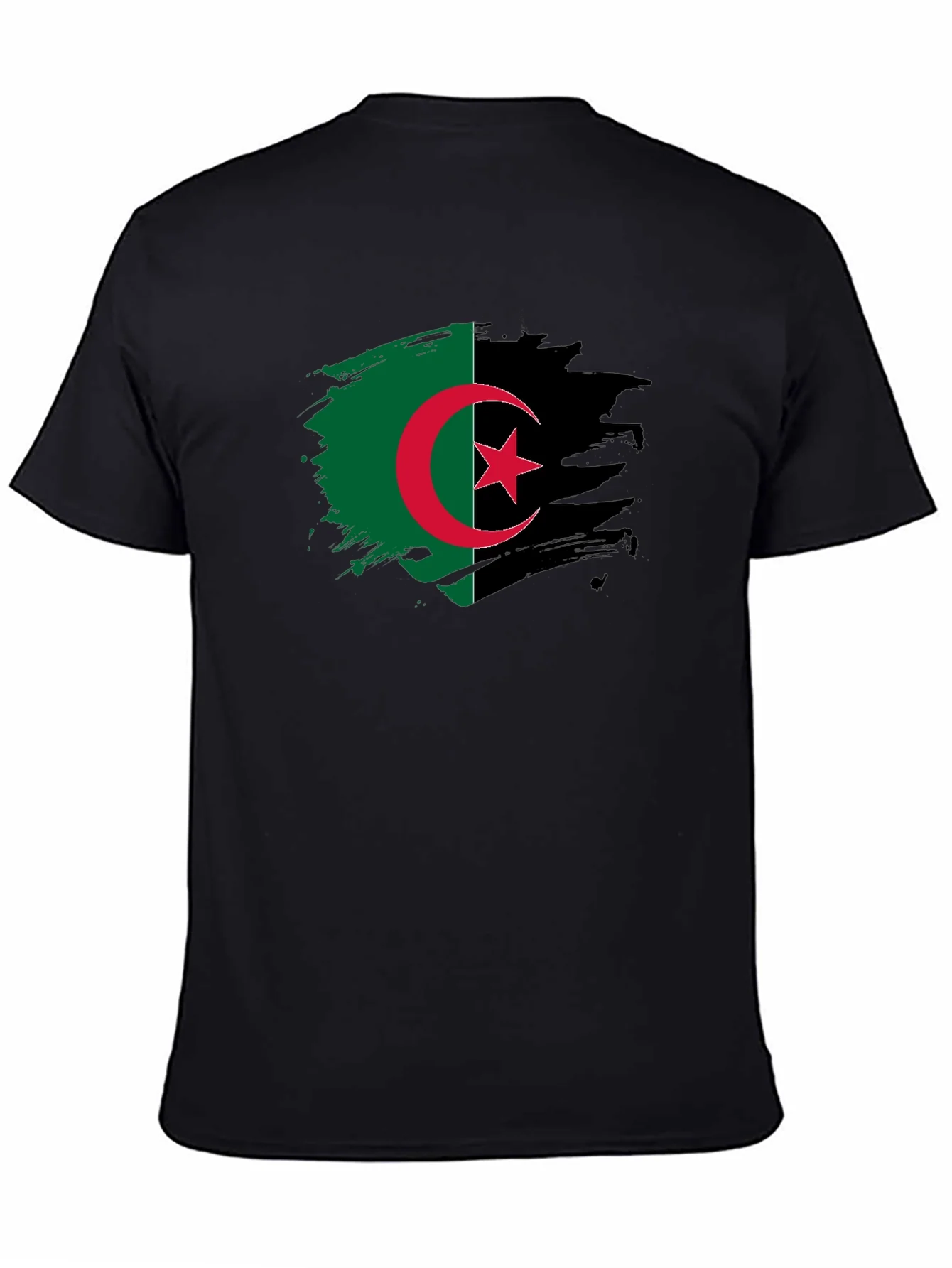 Camiseta Negra Argelia - Dise?o Bandera Pincelada