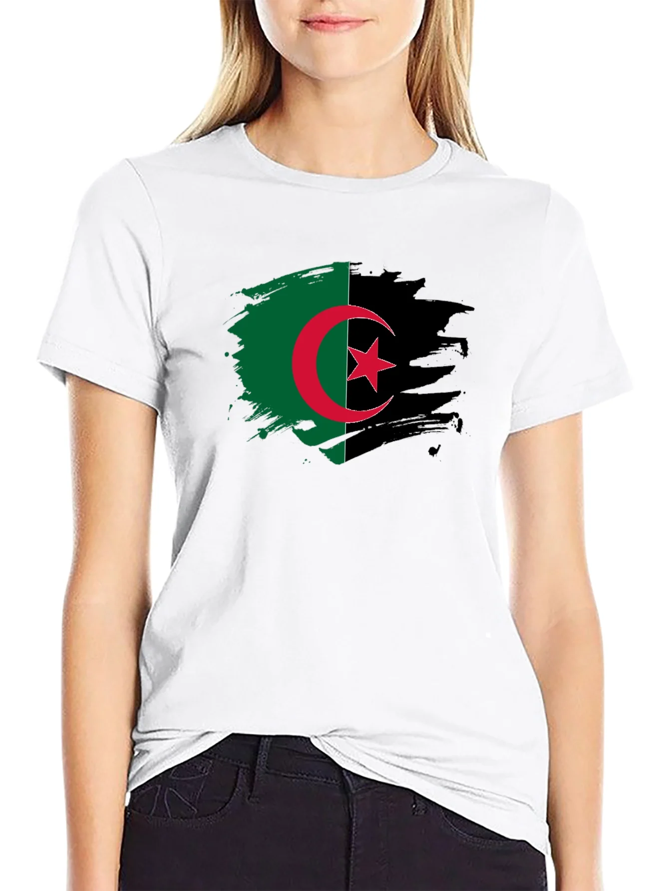 Camiseta Negra Argelia - Dise?o Bandera Pincelada