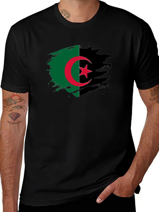 Camiseta Negra Argelia - Dise?o Bandera Pincelada