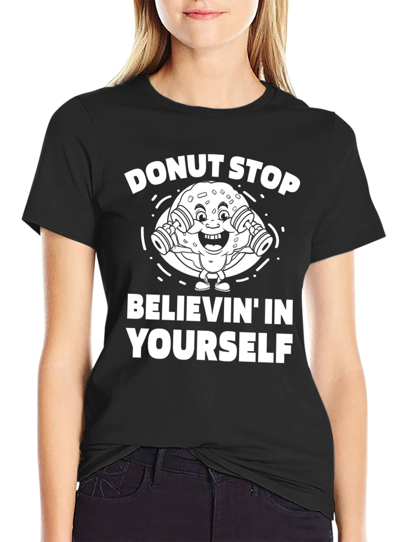 Camiseta Negra con Dise?o Donut Stop Believin