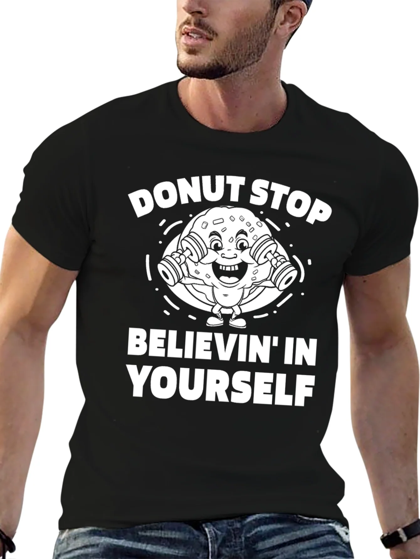 Camiseta Negra con Dise?o Donut Stop Believin