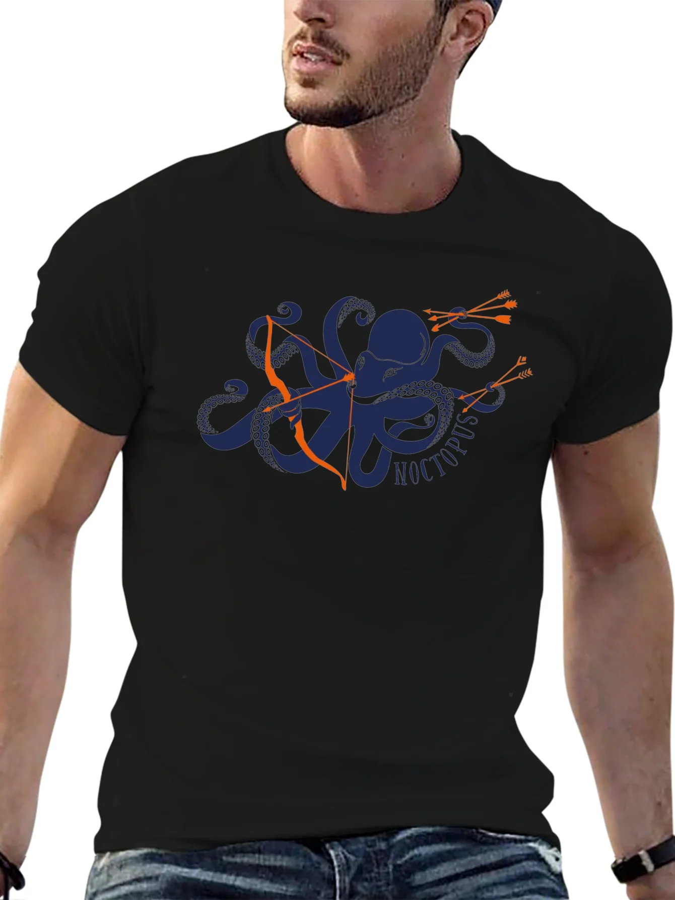 Camiseta Negra con Dise?o de Pulpo Arquero