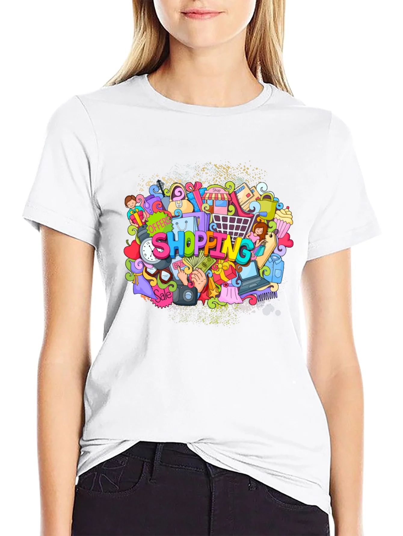 Camiseta Negra Estampado Shopping